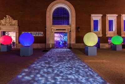 Pattern wash and inflatable illuminated decor at Contemporary Jewish Museum Fundraiser