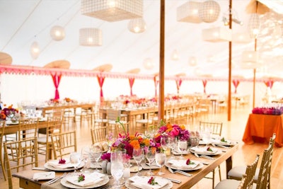 Pacific Collection - Various Capiz chandeliers in tent at Cavallo Point in San Francisco, California