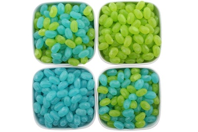 Berry Blue and Lime Jelly Belly beans, bright and vibrant.