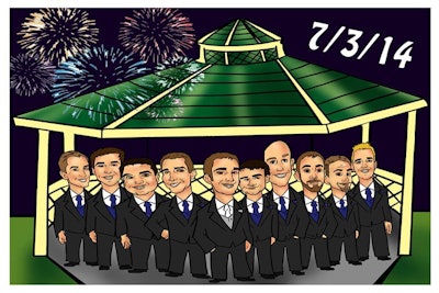 July 4th holiday groomsmen group digital gift caricatures