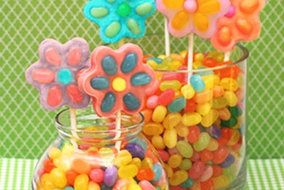 Fill jars with Jelly Belly beans and decorated homemade lollipops.