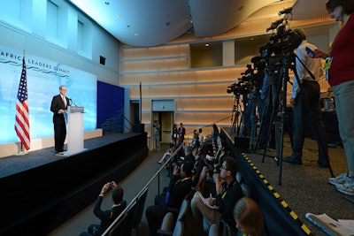 Keynote remarks and media coverage in the USIP Carlucci Auditorium