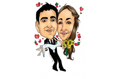 Custom wedding couple caricature for Save the Date card