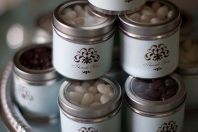 Fill favours with Jelly Belly beans in custom tins.