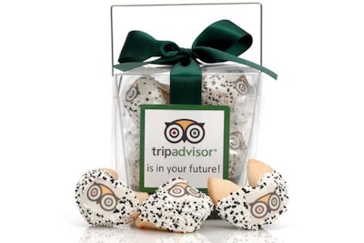 Custom gift pail with matching logo printed chocolate dipped fortune cookies - includes personalized message
