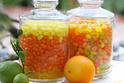 Layer the Citrus Mix Jelly Belly beans in large jars.