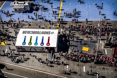 Aerial shots of the Show Your Color booth in Times Square