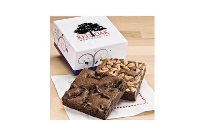 Decadent brownies in gift box printed with personalized logo