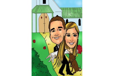 Personalized bride, groom, and pet dog cartoon caricature