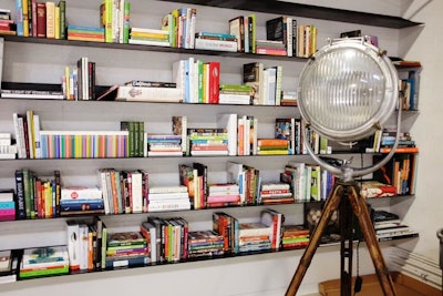 The Washbow library alcove books with vintage lamp