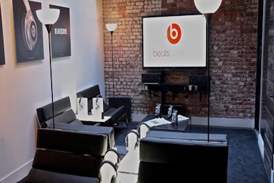 A relaxing room where media can test out the new Studio Beats headphones
