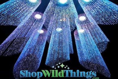 Beaded curtains, crystal ceiling drapes, sparkling crystal columns & large event chandeliers from ShopWildThings
