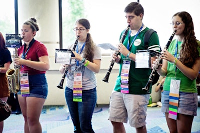 Organizers invited attendees with band experience to bring their instruments to LeakyCon so they could be part of the event’s pep band, which gave about 15 “pop-up” performances during the five-day convention.