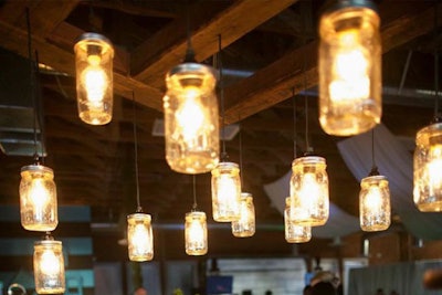 Mason jar chandeliers - exclusive FWR pieces that can be customized with different colors