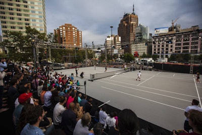 The surface of the court was intentionally painted with a pattern of white lines.