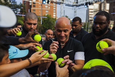 Tennis legend Andre Agassi made an appearance at a special tennis clinic with New York Junior Tennis & Learning’s program for kids.