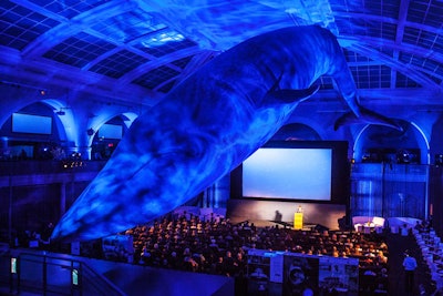 For the August 4 premiere of James Cameron's Deepsea Challenge 3D documentary at the American Museum of Natural History, Tyger Productions, at the behest of event sponsor (and long-time client) Rolex, treated guests to a unique 3-D cinematic experience. The event took up approximately 9,000 square feet of space in the Milstein Hall of Ocean Life, under the iconic 94-foot blue whale.