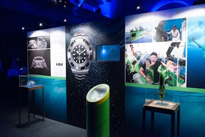 Event sponsor Rolex, which timed the documentary's premiere to the global debut of its second-generation Deepsea Sea-Dweller timepiece with D-Blue dial, had custom vignettes of printed and model displays from James Cameron's expedition as a focal point during the reception. So as not to distract from Cameron's premiere, the displays remained dark as guests took their seats for the film but were fully lit during the post-screening reception.