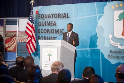 Equatorial Guinea President Obiang Nguema Mbasogo welcomed a crowd of more than 250 guests to the forum, a private event scheduled after the U.S.-Africa Leaders Summit.