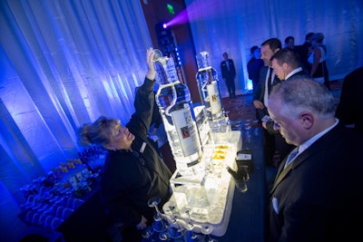 Sponsor Ketel One served drinks at the V.I.P. preparty through ice sculptures of vodka bottles.