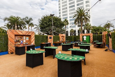 The Bungalow's parking lot was converted into a casino using rented Astroturf flooring from Classic Party Rentals, which plans to reuse the material for additional events.