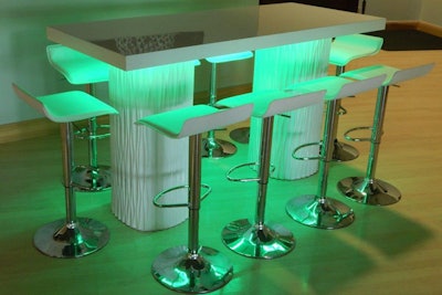Just Bars now has high-top and communal tables in more than a dozen looks that match the bars in its Designer Series. The new tables can come with a black or white top, and wireless LED lighting can be added. The high-tops seat four and the communal tables seat eight for a plated dinner and 10 people for cocktails.