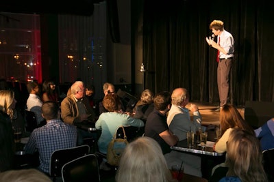 Comedian Will Noonan addresses the crowd at Laugh Boston