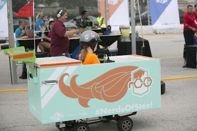 The icebox cars could go as much as 15 miles per hour. Each team had its own name and hashtag. One example? #NerdsofSteel.