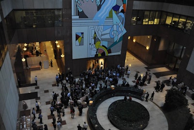 The sky lighted Atrium features the world famous Roy Lichtenstein painting Mural with Blue Brushstroke
