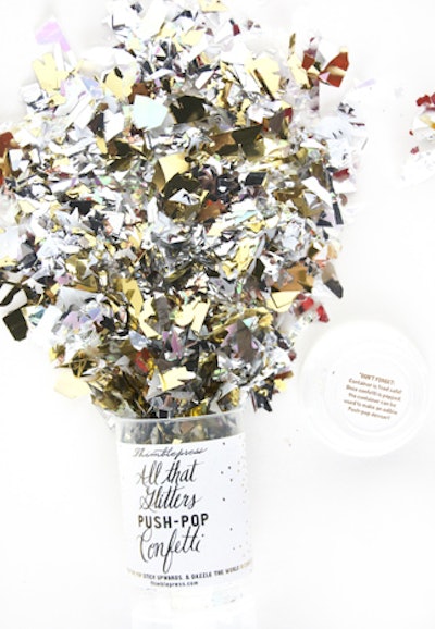 Add some metallic sparkle to the break room with push-pop confetti from Thimblepress, $8.50.