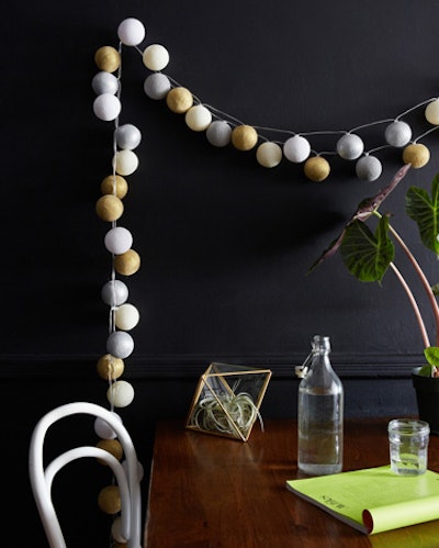 The stringed cotton lights from the recently launched Bay Area company Bright Lab are customizable in quirky colors and two sizes for any occasion. For fall fetes, the pieces are a great way to instantly jazz up any environment.