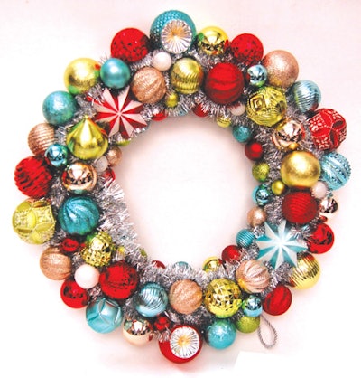 The colorful ornament wreath from Martha Stewart Living's Frosted Traditions collection at Home Depot, $29.98, features a mix of baubles in shiny, matte, and glitter finishes. The ornaments are shatter resistant, which means the piece can be saved and reused next year.
