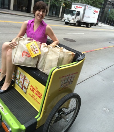 As part of its Do-Us-A-Flavor campaign to determine its new potato chip flavor, Lay's drummed up social media attention for the contest by giving consumers in Chicago the opportunity to receive a pedicab delivery of one of the four finalist flavors when they tweeted the company's handle.