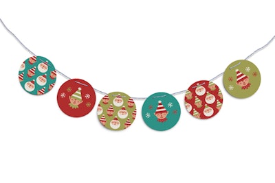 Trim the office walls with the jolly garland from Minted, $20. Each set includes 12 circles and 25 yards of gold ribbon for do-it-yourself stringing.