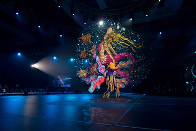 The show included 15 headdresses. Some had been used in prior years and others were created specifically for this gala, like this huge, colorful mermaid by Designs by Sean.