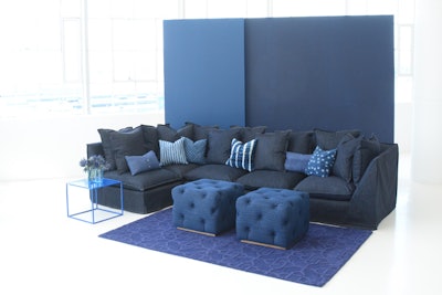 Since denim is a big trend for fall events, Taylor Creative has expanded its Lounge Modular and Mercer collections to include washed dark denim options. The rental company has also added new tufted items—the Griffin cube, $95, and bench, $175—in a micro-striped denim. Prices for the Lounge Modular Denim and Mercer Denim pieces range in price from $115 to $225; all items are available in New York for events throughout the Northeast and mid-Atlantic regions.