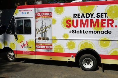 As part of its '100 Days to Squeeze' campaign promoting lemonade cocktails and a packaged set featuring vodka, a Mason jar, and lemon juicer, Stoli vodka sent branded trucks called “limo-nades” across the country starting in June to give consumers the opportunity to sample drinks or win prizes.
