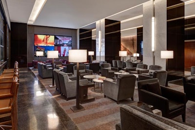 The newly renovated Lobby Lounge features work stations and a 16 screen TV