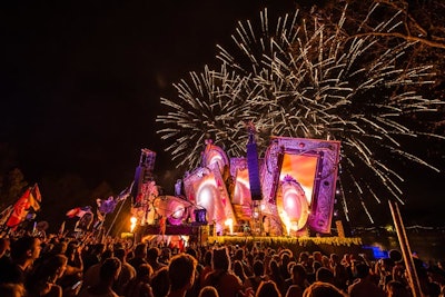Fireworks illuminated the sky above the festival's Mythical Frames stage. Each of the huge, playful frames was filled with an LED screen that showed nonstop footage during each performance.