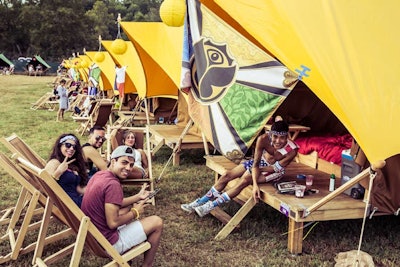 The most luxurious accommodations in DreamVille were the Dream Lodges—large, elevated tents with a full-size bed, a mattress, linens, a locker, electricity, and a deck with chairs and a table. The lodges were produced by Dutch company G3 Festivals, and TomorrowWorld was the first time they were used in the United States.