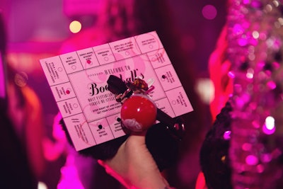 Upon entry, guests were given a Boobyball punch card directing them to the 15 different sponsor activations, including a Mott's Clamato Caesar booth and a Flare magazine photo booth.