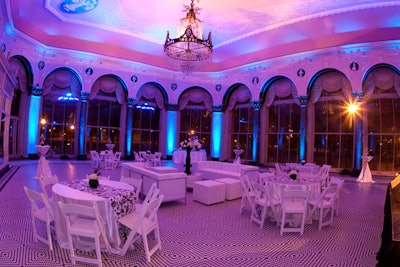 The country club-like interior, grand ballrooms, cascading chandeliers, ample meeting rooms, and art gallery offer guest