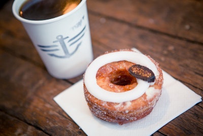 Product and detail photo of Docker's pop-up shop event featuring Cronuts and Stumptown Coffee.