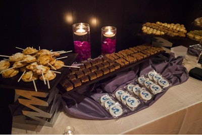 Dessert stations with mini cupcakes, cookies and pastries