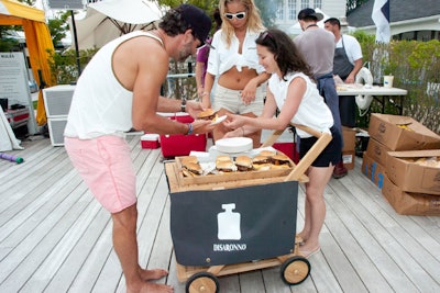 For the daytime activities, which revolved primarily around the hotel's central pool, staffers circled not only a Disaronno cocktail cart to guests as they enjoyed the water and caught rays, but also summer fare prepared on site by Michelin-starred chef Joe Isidori from Chalk Point Kitchen.