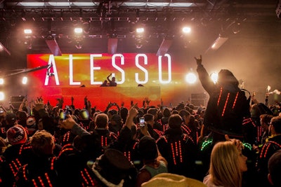 For the opening-night concert, Bud Light gave each guest an LED jacket to create a light show during a performance by Alesso.