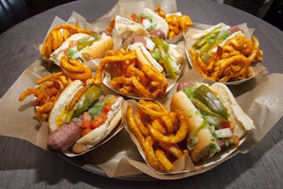 Mini Chicago style hot dogs bring a little bit of the ballpark into your event