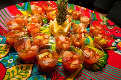 Passed shrimp ceviche can be served in customized logo cups