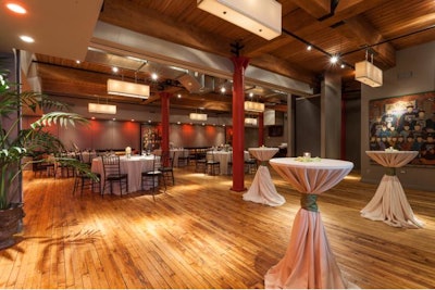 The airy loft style space allows for a cocktail reception before a seated dinner