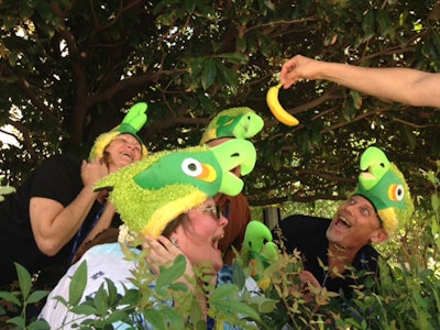 Extra excited employees bring character to their photos with fun hats